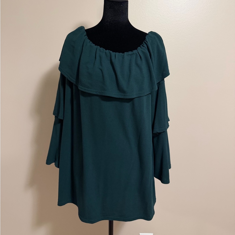 She + Sky Off-Shoulder Ruffle Tunic Sweater